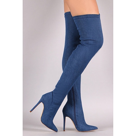 denim thigh highs